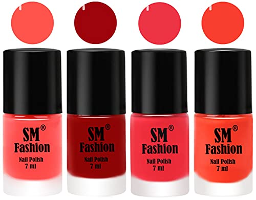 Image of Nail Polish Combo Set (Pack of 4) Quick Dry Gel Finish Nail Paint | Baby Pink,Light Red,Rose Pink,Light Orange | 7 ml Each