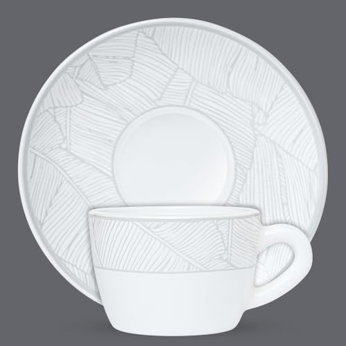 Image of Larah by BOROSIL 140ml Opalware Ivy Tea /Coffee 6pc Cup & 6pc Saucer Set, Microwave & Dishwasher Safe Embossed Design Crockery Set Ideal for Daily Use & Gifting