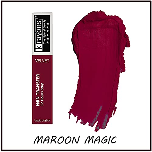 Image of Krayons Insta Dri Sparkling Eyeliner, Silver, 7ml And Power Stay Nontransfer 12hrs Stay Matte Liquid Lipstick,Maroon Magic, 4ml