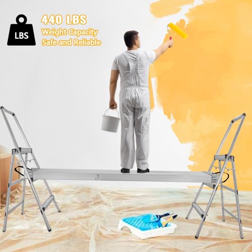 Image of Telescoping Aluminum Work Plank - Adjustable Scaffolding Platform, 440lbs Capacity, Skid-Proof Surface, Professional Ladder Accessory for Home Renovation - Size: 6FT-9FT