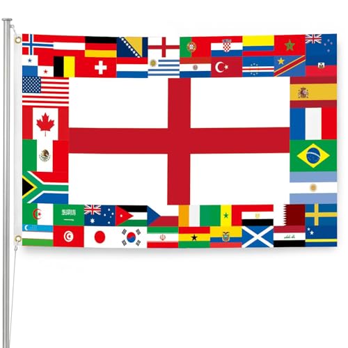 World Cup England Flag 2026 International 48 Country Flag Decorations Football Supporters Banner Soccer Merchandise Accessories Great Soccer Fans Gifts 150x90cm Yard Sign Garden Outdoor Flag
