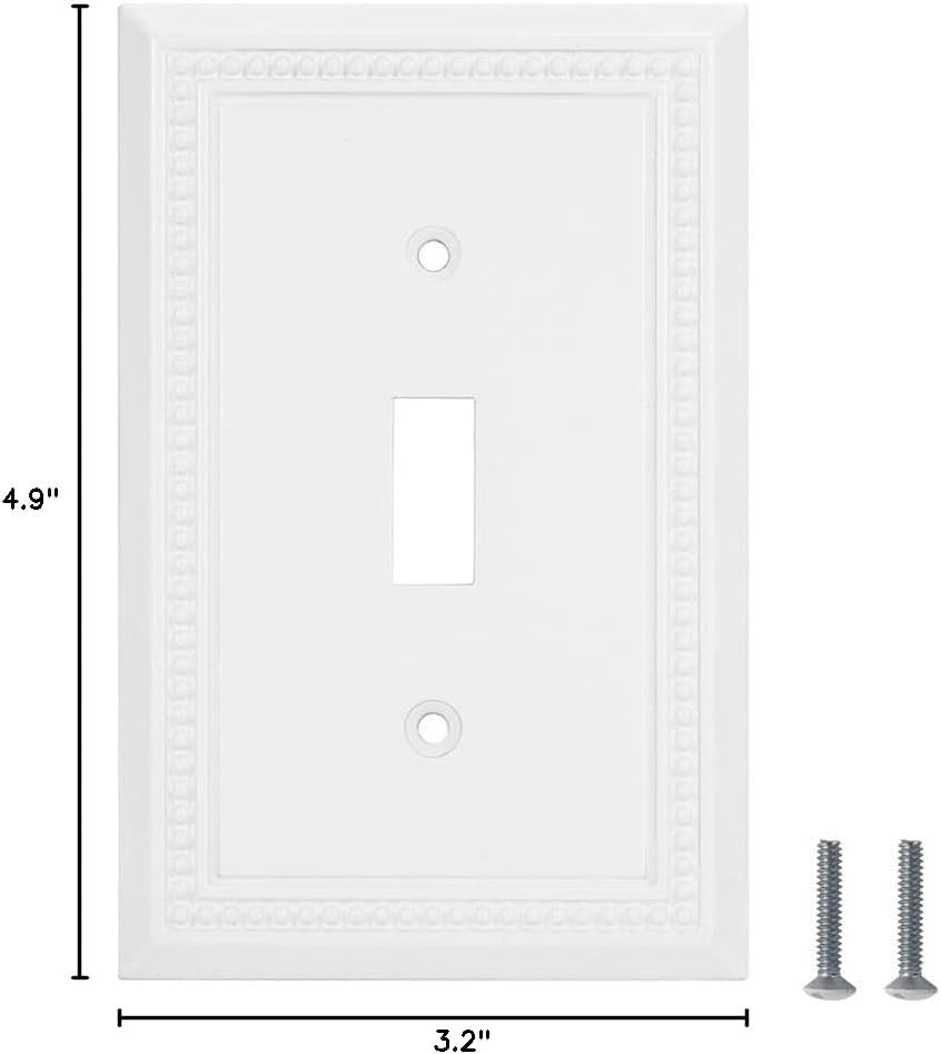 Henne Bery Sunken Pearls Heavy Duty Decorative Wall Plate Switch Plate Outlet Cover (Single Toggle, 2 Pack, White)