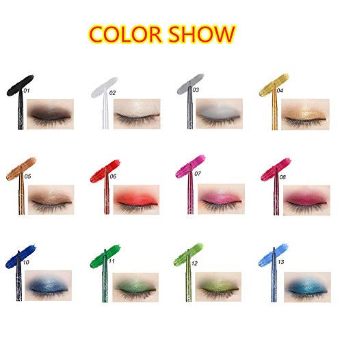 Fashionwu Waterproof Eyeliner, 12 Colors Eye Liner Eyeshadow Pencil Eye Shadow Highlight Pen, Professional Long-Lasting Milti-Functional Cosmetics Makeup Tool (1 Set - 12pcs)
