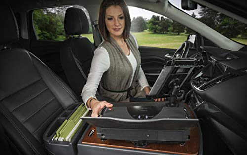 Image of AutoExec AE-GMCD-PS-TAB-21M GripMaster Car Desk for Your Vehicle Workstation and Mobile Office, Mahogany with Printer Stand and Tablet Mount | Vehicle Workstation, Mobile Office, Printer Stand, Tablet Mount