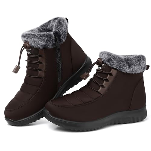 SHIBEVER Winter Snow Boots for Women: Fur Lined Warm Ankle Boots - Cold Weather Water Resistant...