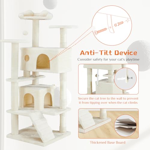 Torre para gatos FluffyDream de 54 pulgadas multiescala beige miniatura 6