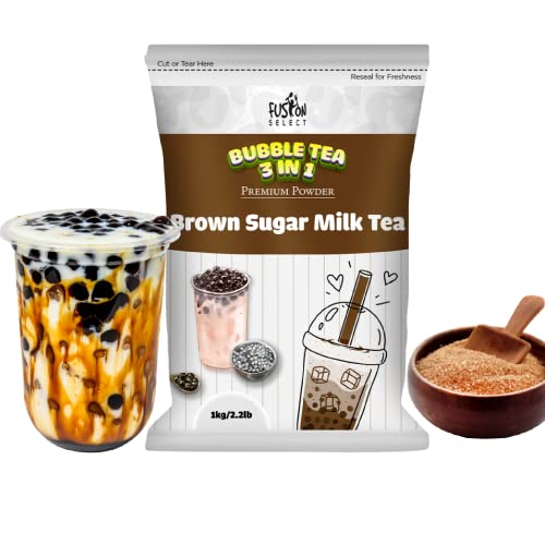 Fusion Select 2.2lb Brown Sugar Milk Tea Powder Flavored-3-in-1 Drink Powder with Cream & Sugar - Instant Pre-Mixed Beverage for Hot or Cold Blends or Yummy Frappes