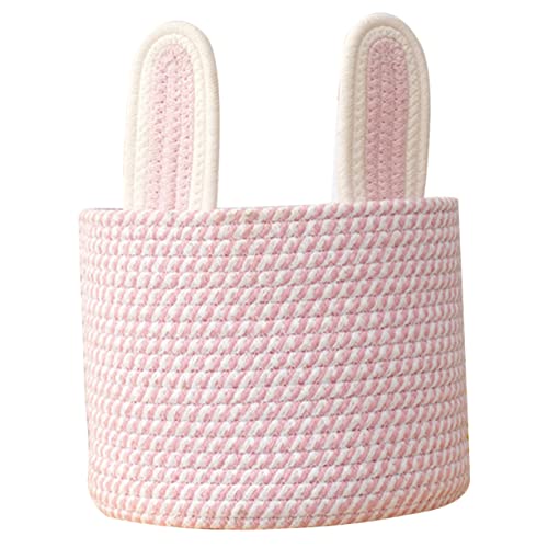 Cesta de almacenamiento de orejas de conejo, cestas tejidas para objetos pequeños, cesta decorativa de conejo de Pascua, organizador de escritorio para niñas, cubo de basura de cuerda de algodón