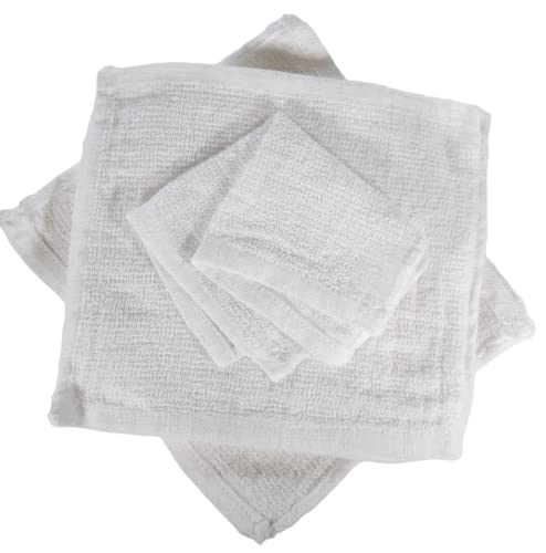 Economy Towels,(White 8X8in.) Small Washcloths Set. 100% Cotton Terry Cloth Soft & Absorbent Reusable Wipes for Bath, Kitchen. Wash Rags for General Cleaning, Bidet Towels. (24)