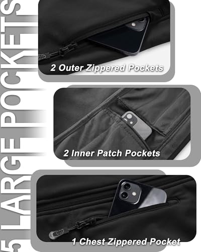 33,000ft Damen Softshell Westen mit Abnehmbare Kapuze Fleece Gefütterte Ärmellose Jacke Wasserdichte Winddichte Sportwesten Vest mit 5 Taschen für Reiten Laufen Wandern Schwarz M