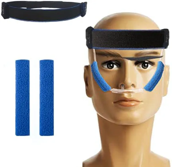 Generic Oxygen Nasal Cannula Headband, Ear Protector Adjustable Nasal Oxygen Intubation, Face Cushion for Portable Oxygen Concentrator Make Oxygen Tube Users Relieve Ear Pain and Cheek (Blue)