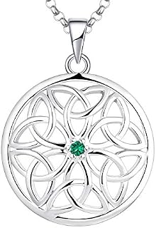 JO WISDOM Women Necklace,925 Sterling Silver Irish Triquetra Celtic Knot Pendant Necklace with 3A Cubic Zirconia,Jewellery for Women