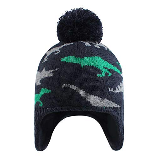 Duoyeree Baby Boy Winter Hat Dinosaur Warm Mittens Set Newborn Pompom Beanie Gloves Toddler Fleecce Earflaps Caps Grass Green #TOP1