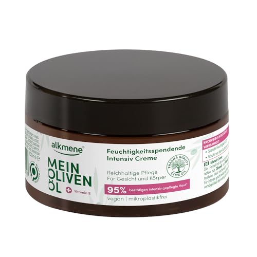 alkmene Intensiv Hautcreme trockene Haut 200 ml - 95% bestätigen intensiv gepflegte Haut - Creme trockene Haut mit Olivenöl - Feuchtigkeitscreme Körper Männer & Frauen - Feuchtigkeit Creme vegan