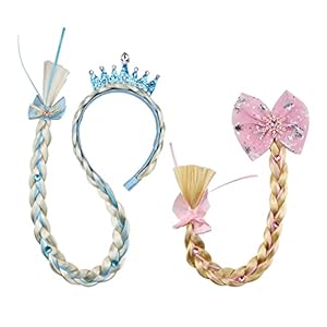 Pelucas de Princesa Rapunzel, HASLED 2 Piezas Peluca Trenzas, Accesorios de Princesa Con Corona y Lazo, Haz Que Tu Chica Se Vea Como Una Princesa Para Carnaval, Fiesta