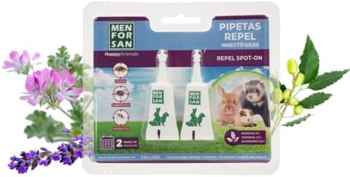 MENFORSAN Pipetas Anti-Insectos para roedores, Conejos y Hurones, con Margosa, geraniol y lavandino - Blister con 2 Unidades