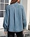 YEXPINE Women's Bow Denim Shirt Button Down High Neck Puff Sleeve Demin Jacket Blue