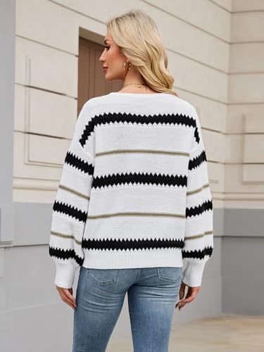 Womens Oversized Cute Striped Sweater Fall Winter Casual Chunky Knit Crewneck Color Block Long Sleeve Pullover Tops4