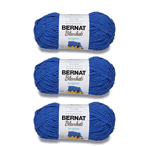 Image of Bernat Blanket Brights Royal Blue Yarn - 3 Pack of 150g /5.3oz - Polyester - 6 Super Bulky - 108 Yards - Knitting /Crochet