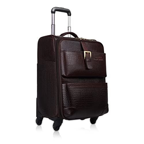Image of Stylish and Durable Leather Trolley Luggage Bag Perfect for Travel and Business 46 litres Suitcase (Elite Brown, Leather)