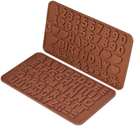 Murong Silicone Letter Number Molds,Reusable Chocolate Molds with Happy Birthday Cake Decorating Symbols(Brown 2pcs)