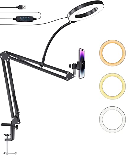 MONTIHOLD Soporte de cámara Superior con Anillo de luz, trípode para cámara de teléfono, cámara Web, Soporte de Brazo de Tijera Ajustable de suspensión