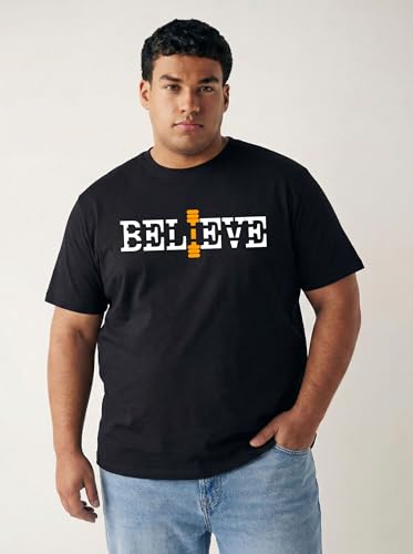 Image of Men Plus Size Printed Cotton Tee Regular Fit Round Neck Half Sleeve T-Shirt