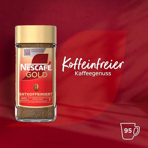 NESCAFÉ GOLD Entkoffeiniert, löslicher Bohnenkaffee, Instant-Kaffee aus erlesenen Kaffeebohnen, vollmundig & aromatisch, koffeinfrei, 1er Pack (1 x 95g)
