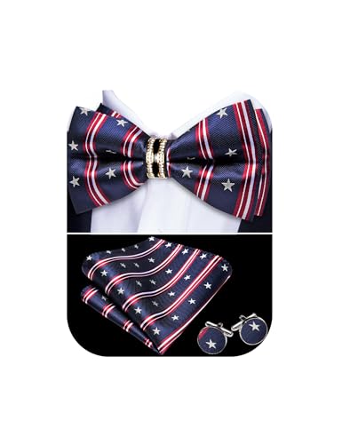 Image of YOHOWA Mens Bow Tie Set Paisley Pre-tied Bowties Adjustable with Handkerchief Cufflinks Gold Ring Set Wedding Prom Party