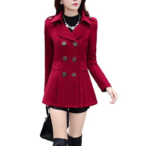 Hanmax - Abrigo de lana para mujer, con cremallera, largo Rojo vino. XXXL