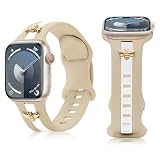 Silicone Strap for Apple Watch Band 38mm 40mm 41mm 42mm, Stylish Bracelet with Gold Honey Bee Charms for iWatch Series 11 10 9 8 7 6 5 4 3 SE, Designer Sport Wristbands for Apple Watch Bands Women Nude