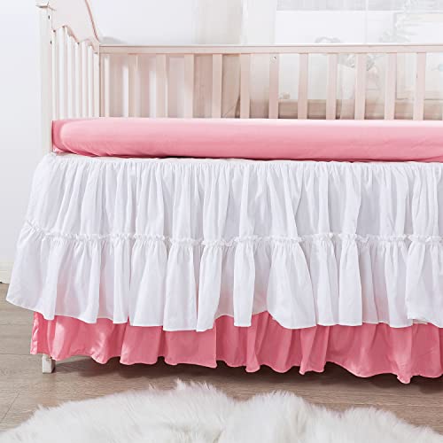 6 Pieces 100Percent Cotton Toddler Crib Bedding Sets For Girls Pinch Pleat Lightweight Baby Comforter Set Dust Ruffle White Pink Pink And White #TOP3