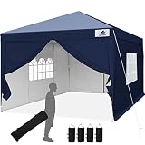 Finfree Pavillon 3x3 Faltpavillon Faltbar mit 4 Seitenteilen, Rolltasche, 4 Sandsäcken, Wasserdicht Gartenpavillon, Partyzelt Gardenzelt für Party, Fest und Flohmarkt, Navy Blau