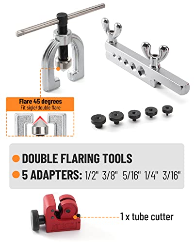 Racewill 25 Ft 3/16 Copper Coated Brake Line Kit (Includes 16 Fittings And 4 Unions Brake Line Fittings) + Brake Line Double & Single Flaring Tool Kit #TOP4