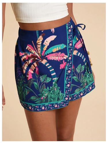 Image of SweatyRocks Women's Boho Mini Skirts Floral Shorts Tie Side Wrap Skorts