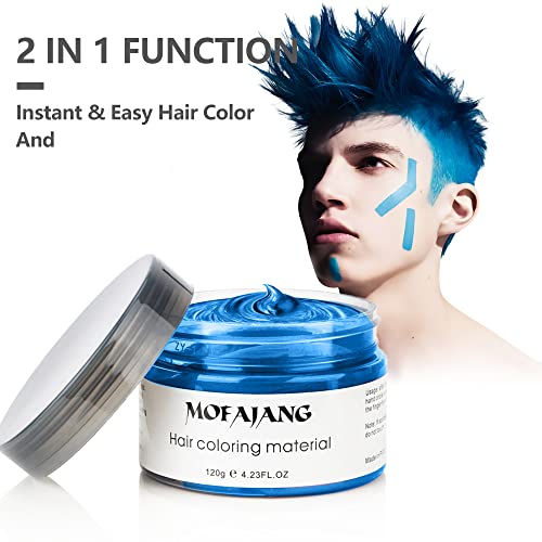 Image of Blue Hair Color Wax Pomades 4.23 oz - Natural Hair Coloring Wax Material Disposable Hair Styling Clays Ash for Cosplay, Party (Blue)