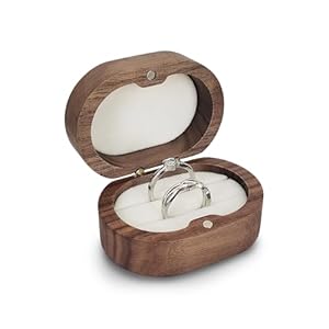 WisePoint Ringendoosje met 2 sleuven, houten ringendoosje met magnetische sluiting, ovale sieradenetui voor verloving, bruiloft, voorstel, jubileum