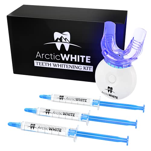 ArcticWHITE Teeth Whitening Kit - (3) 3ML Gel Syringes With Dental Grade (35%) Carbamide Peroxide - Noticeably Whiter Teeth Without Pain Or Sensitivity - LED Accelerator Light, Mouth Tray, Case