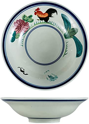 NBXLHAO Ramen-Schalen, Retro-Vintage-Hahn-Schüssel, große Nudelschalen, Müslischalen, Heimgewerbe, Restaurant, Geschirr, weiß,10inch Cover