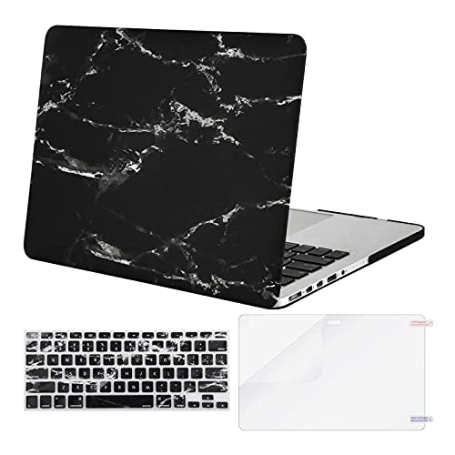 MOSISO Compatible with MacBook Pro 13 inch Case 2015 2014 2013 end 2012 A1502 A1425 with Retina Display, Protective Plastic Pattern Hard Shell Case & Keyboard Cover & Screen Protector, Black Marble