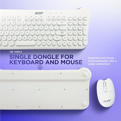 Image of Acer Cuteo Wireless Keyboard and Mouse Combo | 2.4GHz Wireless USB Receiver | Retro Round Keycaps | 1200 DPI Optical Mouse | Plug & Play Compact Design for PC, Laptop, Office & Home Use |White