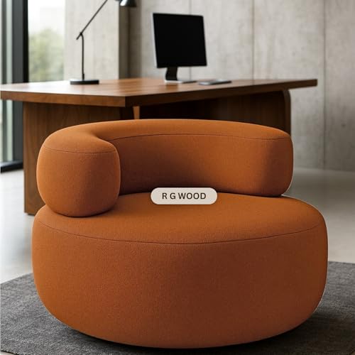 Image of Modern Round Accent Chair, Teal Bookley Fabric, High Density Foam Cushion, Pinewood Frame, Contemporary Style for Living Room Bedroom Office, 36 inchx36 inchx24 (Burnt Orange)