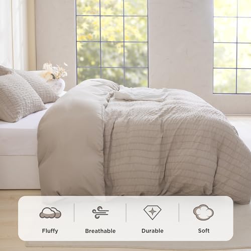Litanika H SEERSUCKER KHAKI K King Size Comforter Set Khaki, 3 Pieces Lightweight Seersucker Bedding Comforters Sets thumb #3