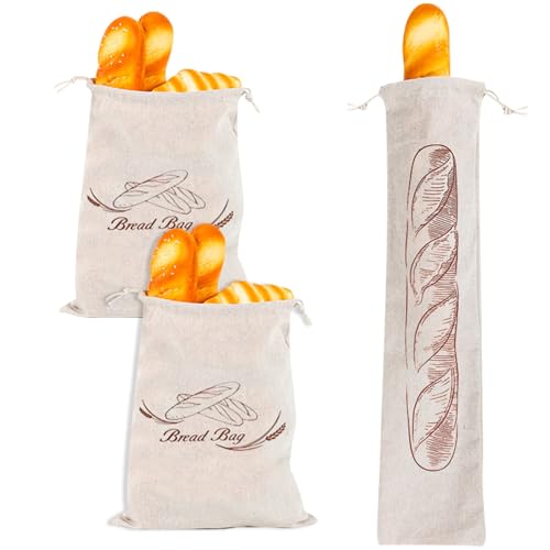 TYXHXTF Bolsas de Pan de Lino con Cordón, Bolsas de Pan con Forro de plástico, Recipientes de Almacenamiento de Pan Reutilizables Ecológicos para Pan Baguette Frutas y Verduras(40 * 30cm/65 * 15cm)