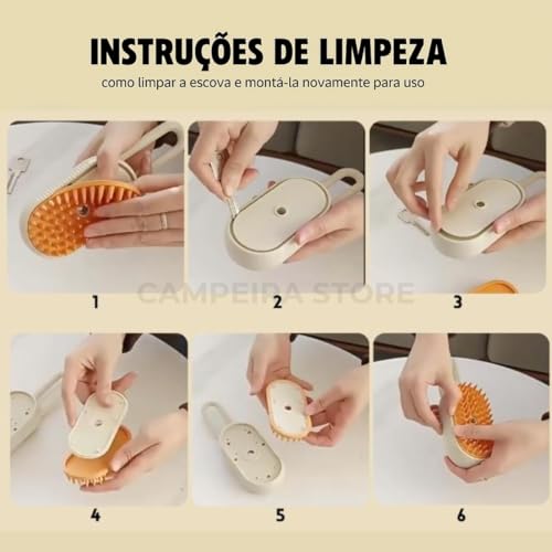 Escova Pet a Vapor Auto limpante 3 em 1 Para Gatos e Caes Recarregavel