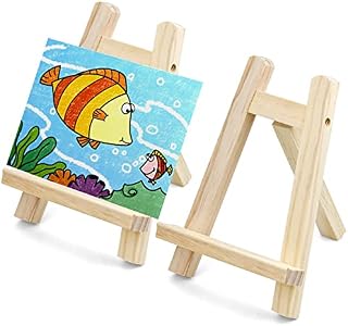 2 Pcs Wooden Mini Easel Stand Small Triangle Tabletop Display Stand Artist Painting Holder A-Frame Easel for Displaying Wedding Business Card Children Drawing Photos Numbering Calendar, 20 x 15cm