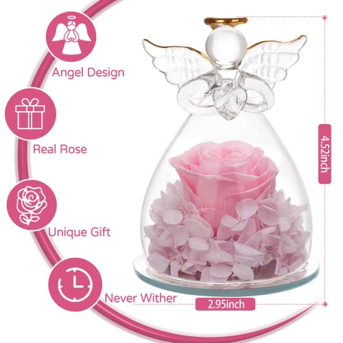 Sacredyna Gifts For Holiday Rose Flower Gifts For Women, Preserved Rose Birthday Gifts For Women Grandma Mom Thanksgiving Day Mom Gifts From Daughter Son White Rose Flower In Glass Angel Figurines #TOP1