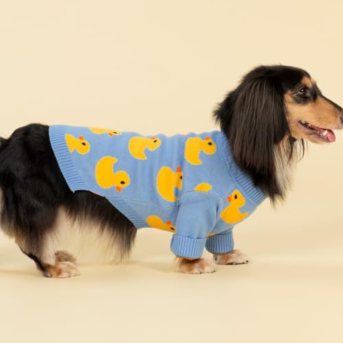 Image of Fitwarm Funny Duck Dog Sweater, Thermal Dog Winter Clothes for Small Dogs Boy Girl, Pet Outfit, Blue, Yellow, Small