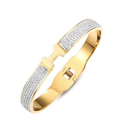 18K Gold Plated Bangle Bracelets for Women Stainless Steel with Cubic Zirconia Fashion Jewelry
