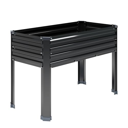 DIIYIV Galvanized Raised Garden Bed with Legs,48×18×30in Elevated Planter Box